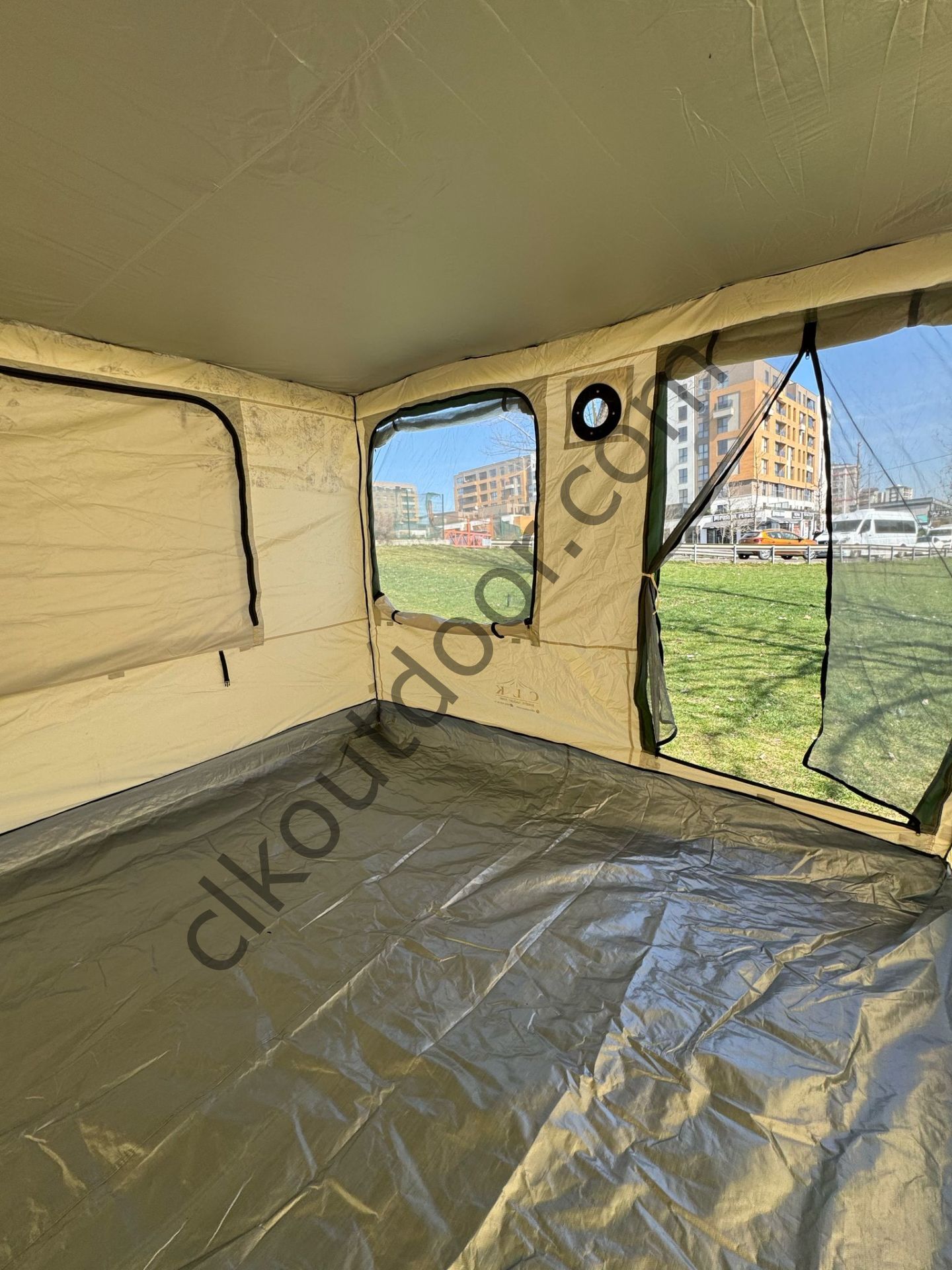CLK 3x3 mt Yeni Nesil 2 Kapı 4 Pencere 40 mm Kısa Bagaj Boy 115 cm Gazebo Portatif Kamp Çadırı Krem Bordo