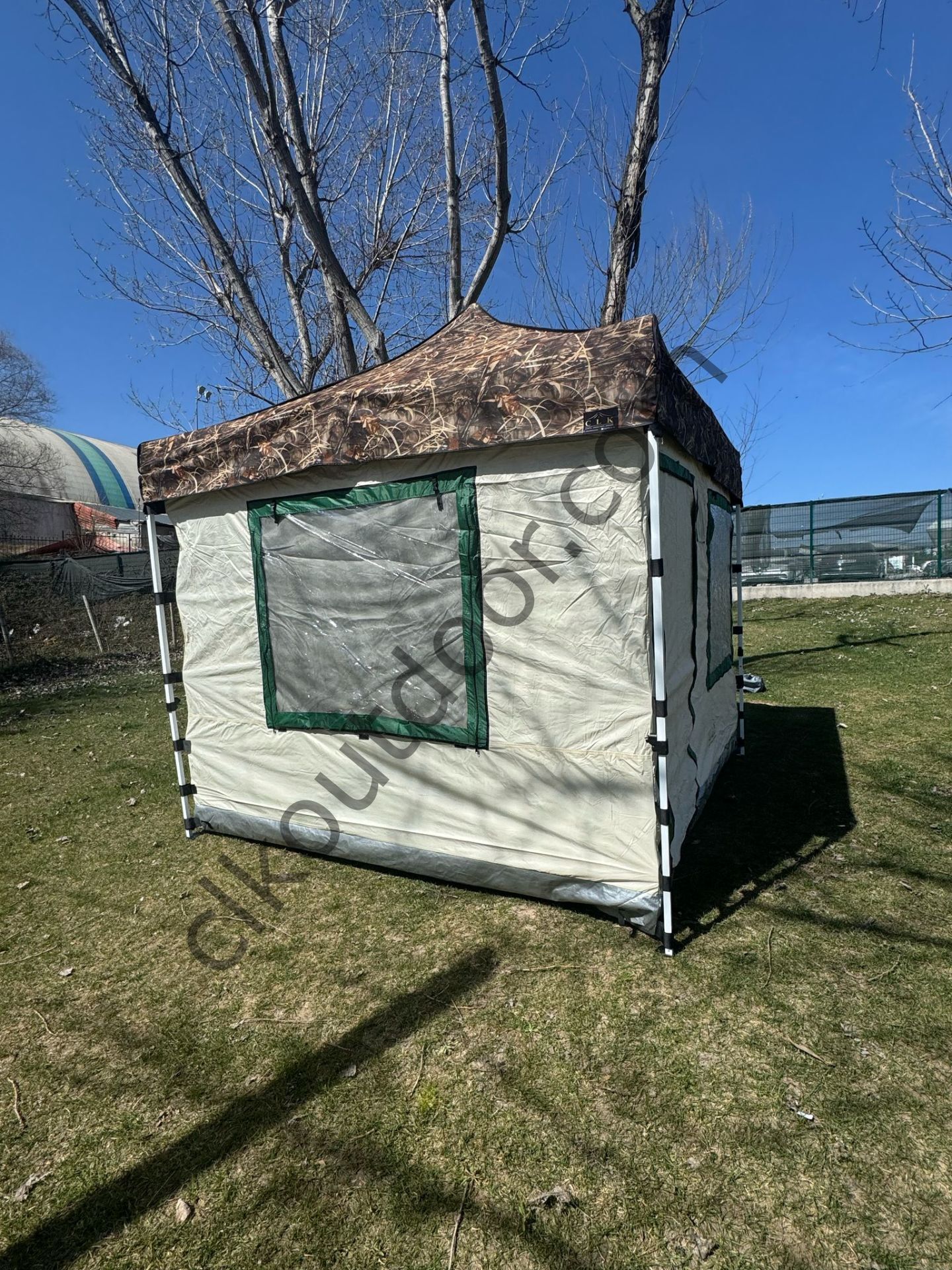 CLK 3x3 mt Yeni Nesil 2 Kapı 4 Pencere 40 mm Kısa Bagaj Boy 115 cm Gazebo Portatif Kamp Çadırı Krem Bordo