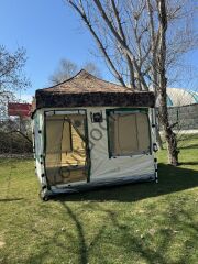 CLK 3x3 mt Yeni Nesil 2 Kapı 4 Pencere 40 mm Kısa Bagaj Boy 115 cm Gazebo Portatif Kamp Çadırı Krem Bordo