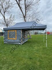 CLK 3x6 Yeni Sistem 4 Pencere 2 Kapılı Verendalı 40 mm Profil Katlanır Portatif Gazebo Kamp Çadır Gri Açık Gri