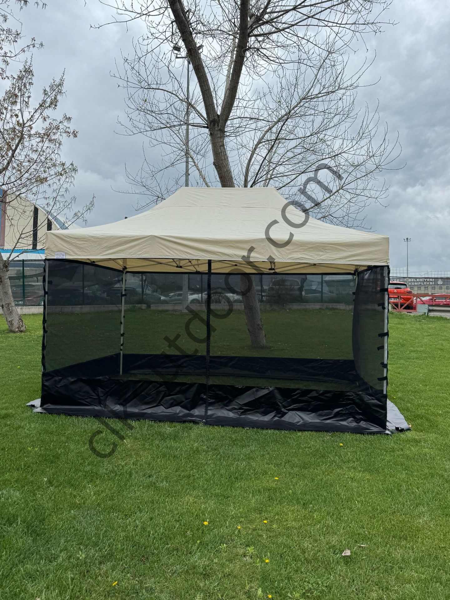 CLK 3x4,5 40 mm Dekoratif Gazebo Çadır Bungalow Garden Model Sineklikli Perde Katlanır Portatif Bahçe Çadır Tente Çardak Açık Gri