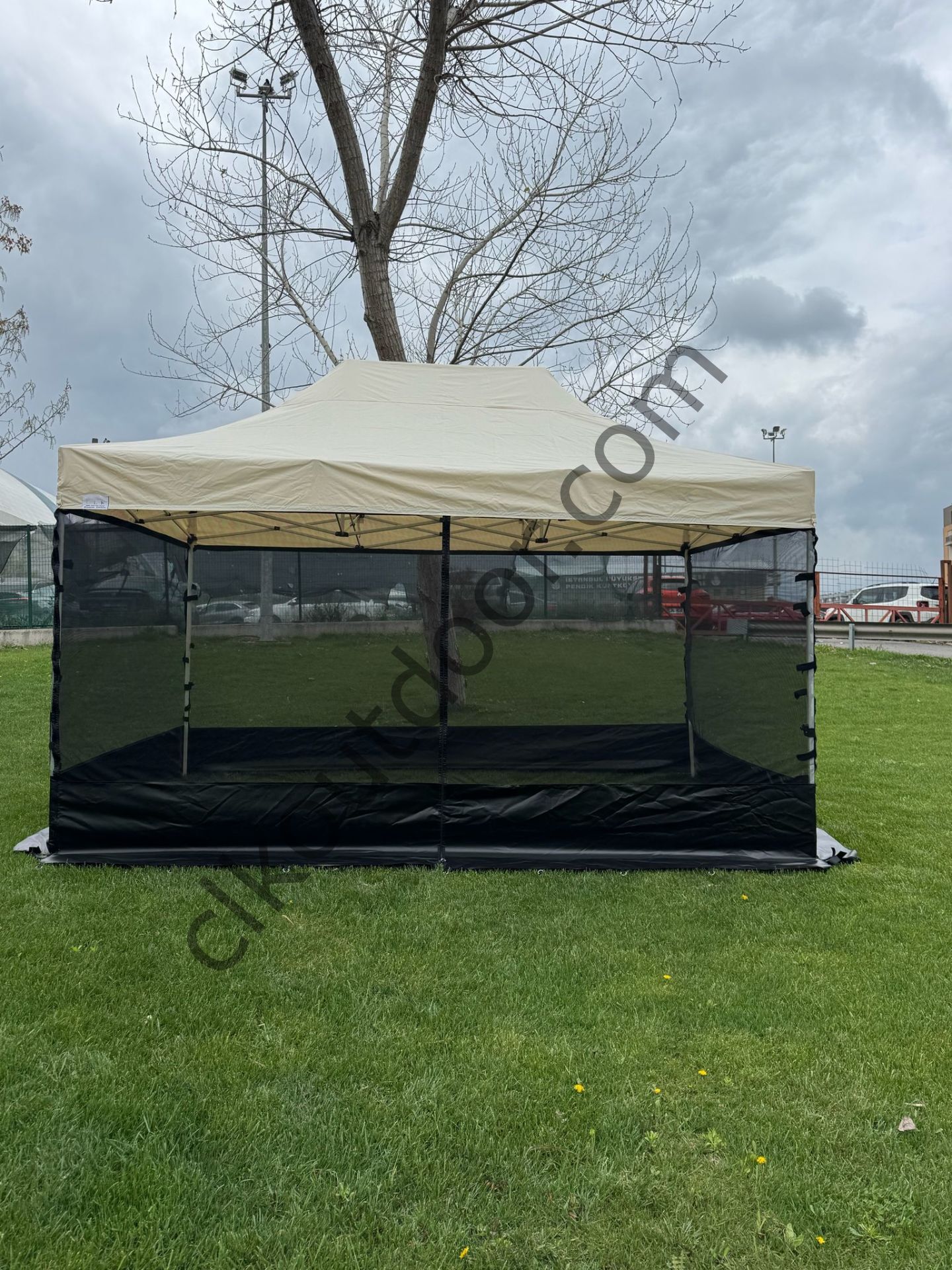 CLK 3x4,5 40 mm Dekoratif Gazebo Çadır Bungalow Garden Model Sineklikli Perde Katlanır Portatif Bahçe Çadır Tente Çardak Açık Gri